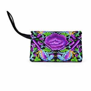 Boho Floral and Bird Embroidered Wristlet Clutch Bag ***Some loose strings***
